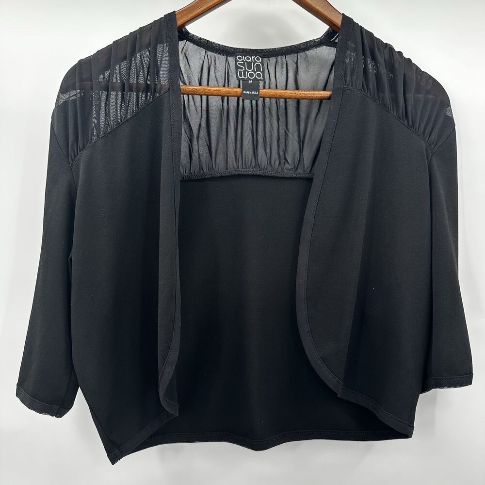 Clara Sun Woo Cardigan Sweater‎ Womens Medium Black Open Croped Mesh